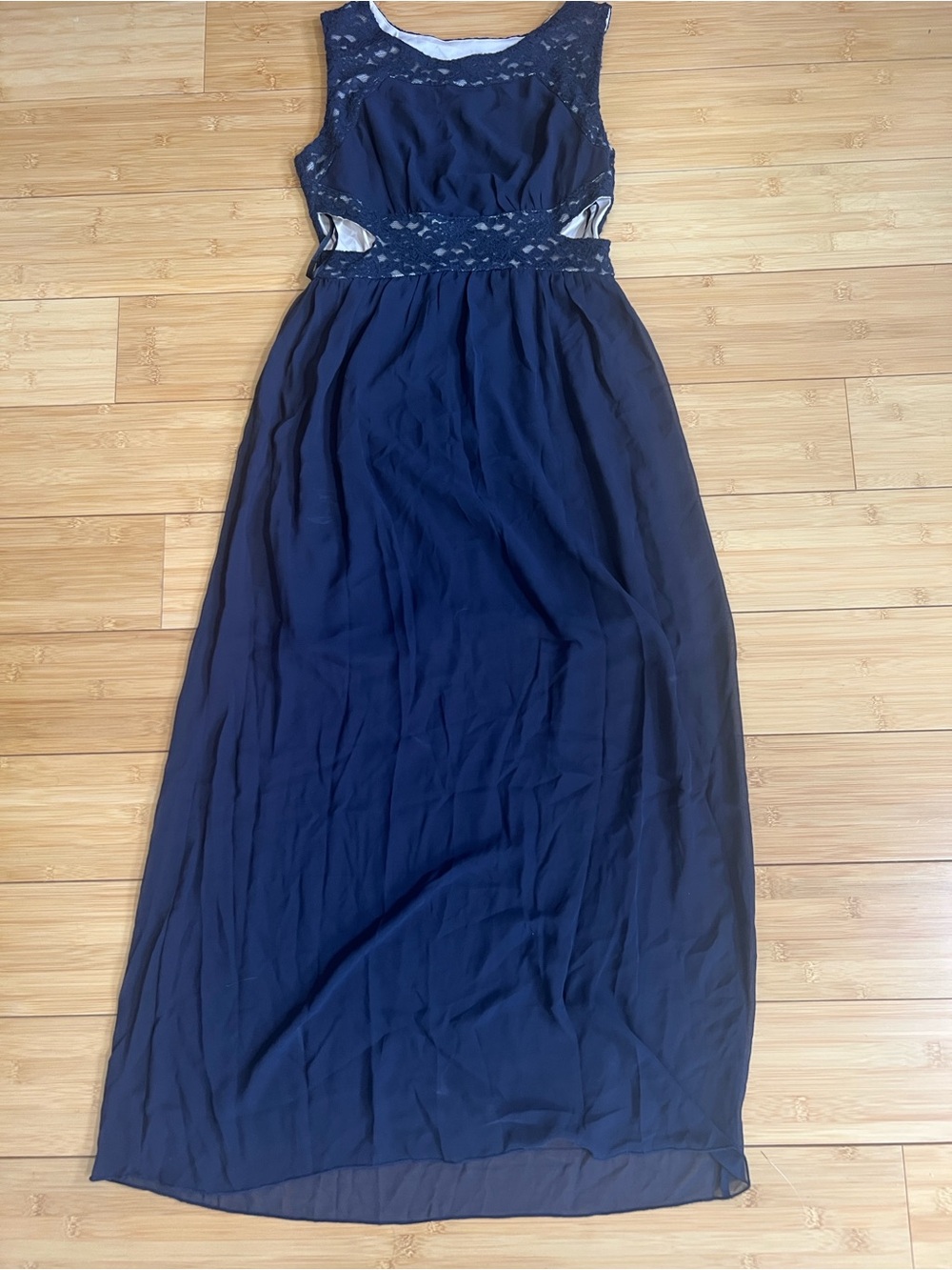 Sweet Storm Navy Lace-Trim Maxi Dress